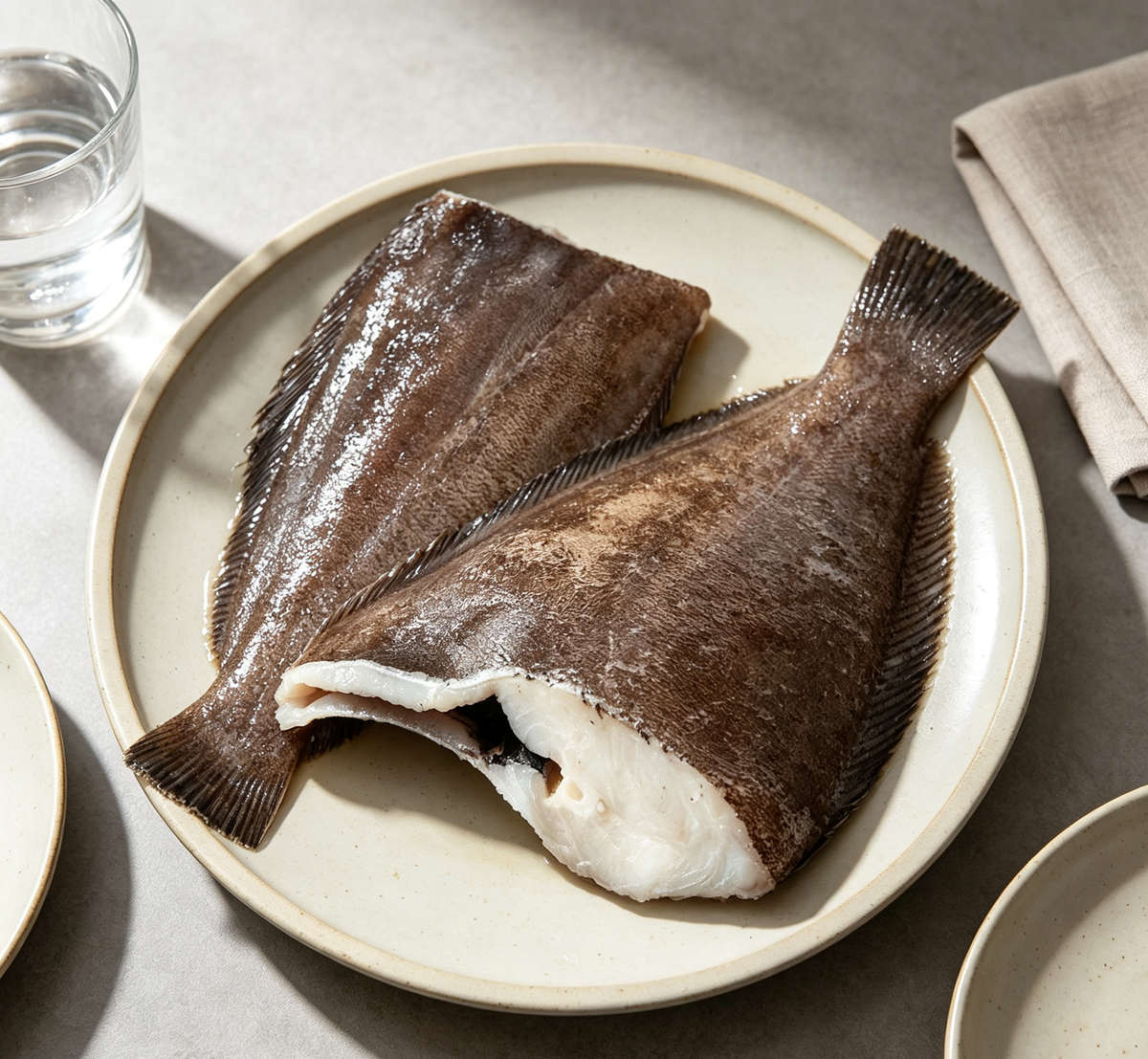 Fresh whole flounder fillets, plated