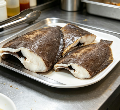 Flounder fillets, close detail of the flesh