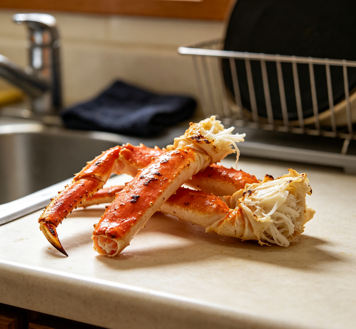 Crab legs, close detail of the shell and meat