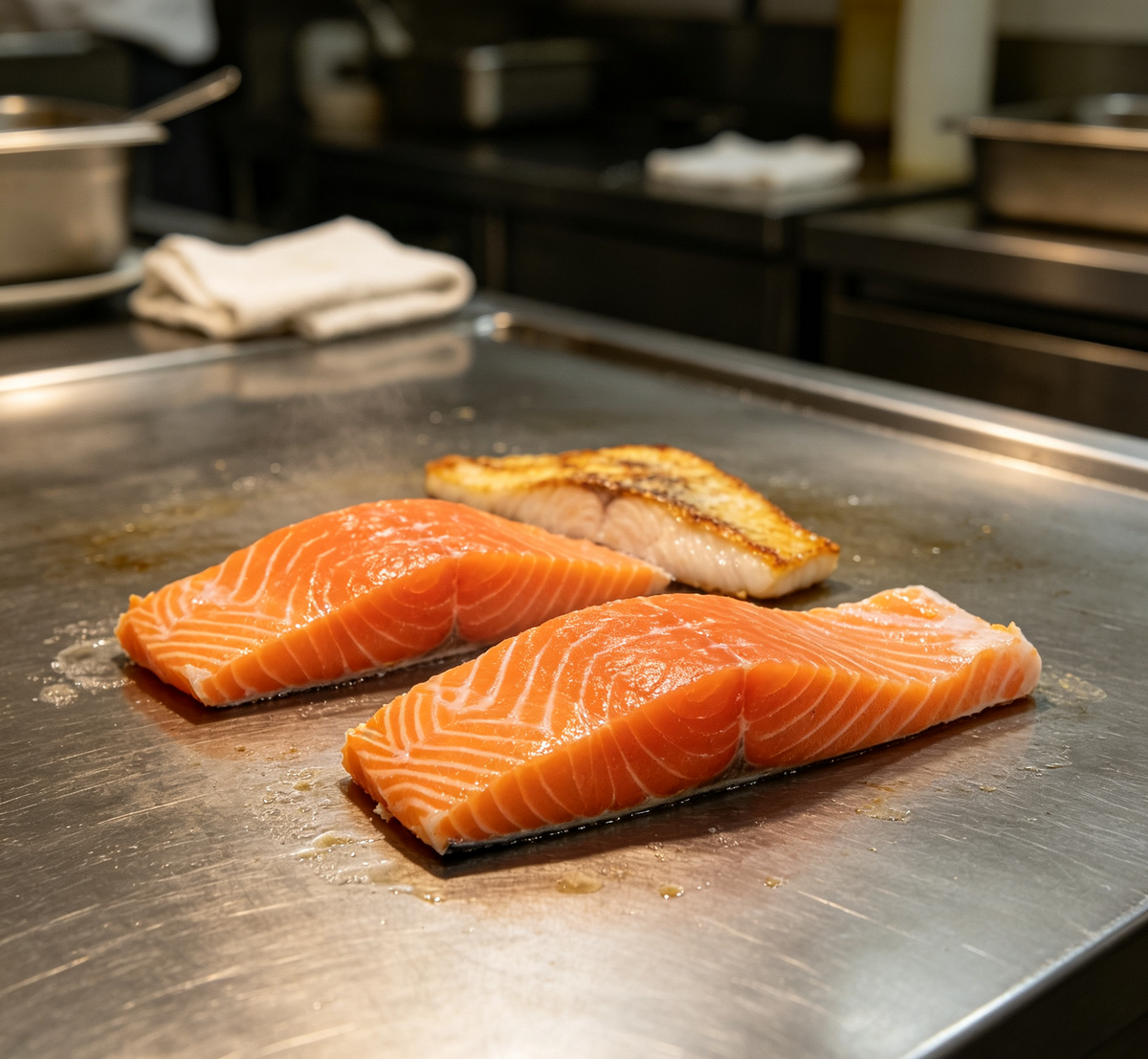 Wild-caught salmon fillets, fresh portion