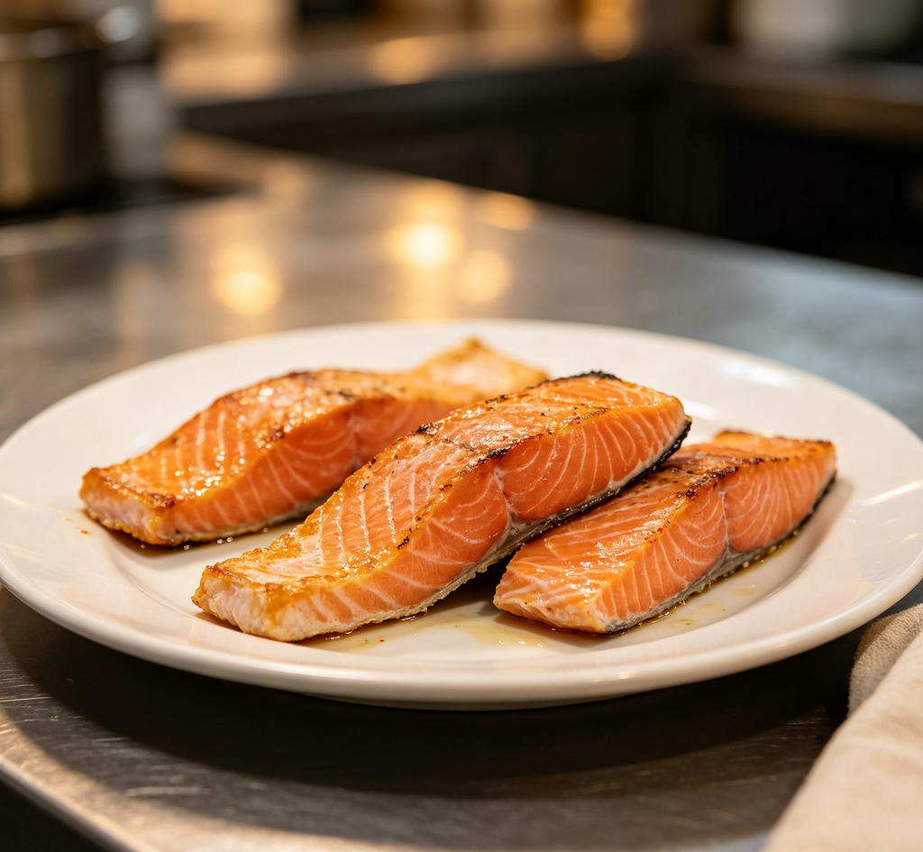 Wild-caught salmon fillets, close detail