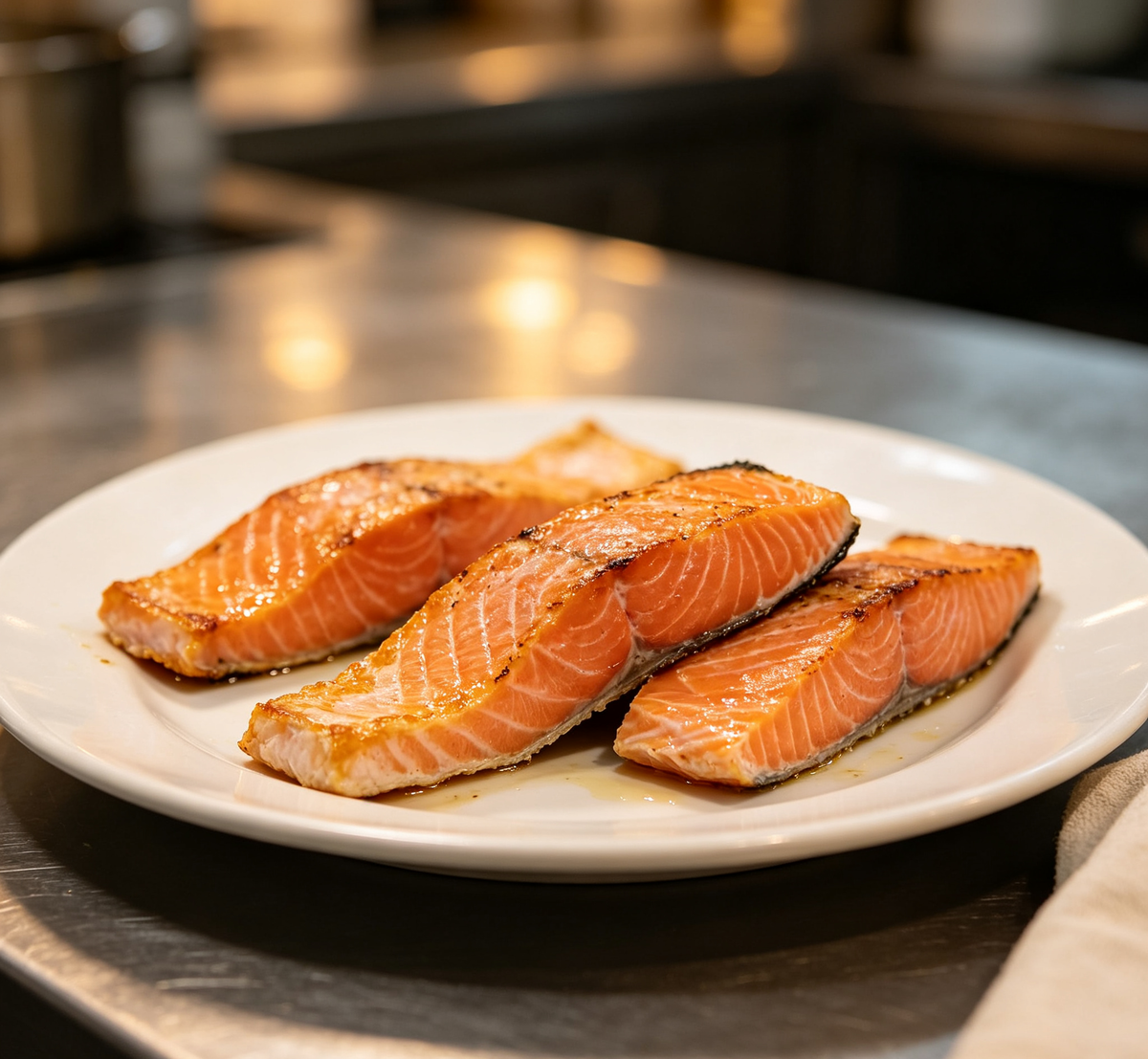 Wild-caught salmon fillets, close detail